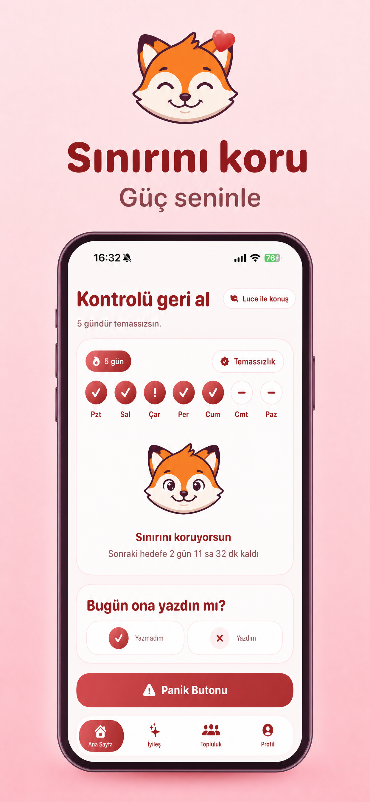 SakinYazma no contact sayaci ekrani